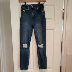 NWOT Good American Denim 0 / 25 Skinny Jeans Frayed Bottom Hem